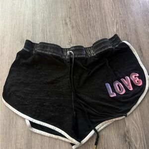No Boundaries Black Athletic Shorts with Pink 'Love' Design